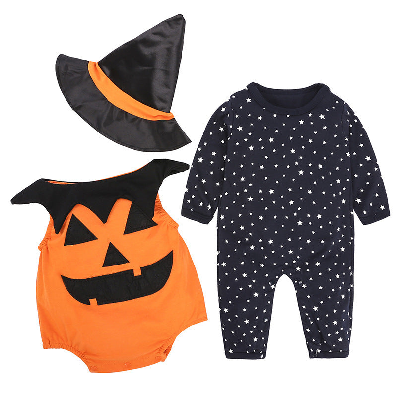 Baby Halloween Kürbis-Kostüm – 3-teiliges Set mit Zaubererhut