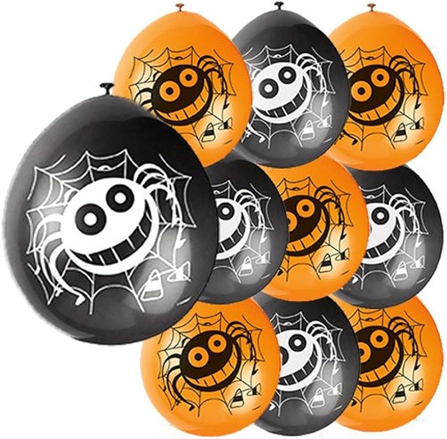 Halloween Luftballons mit Spinnenmotiv – 10 Stück in Schwarz & Orange