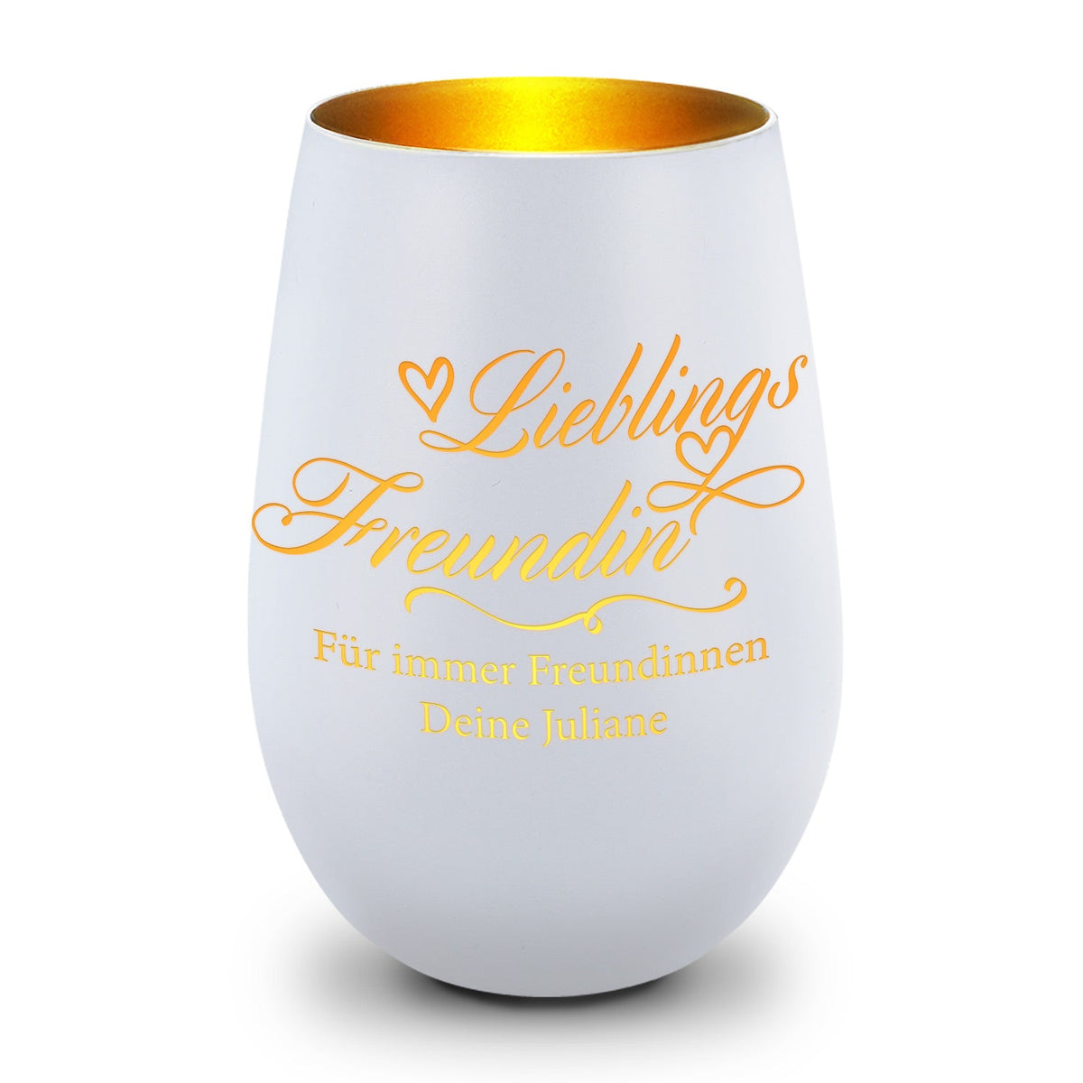 Deko Windlicht aus Glas mit Gravur - Lieblings Freundin v2 - Personalisiert mit Namen