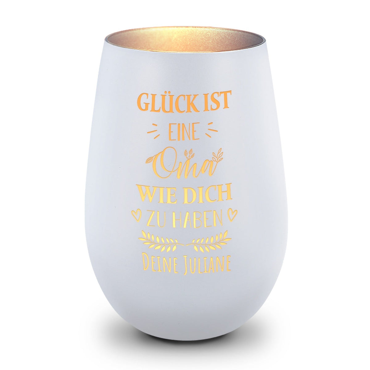 Deko Windlicht aus Glas mit Gravur - Glück ist eine Oma wie Dich zu haben - Personalisiert mit Namen