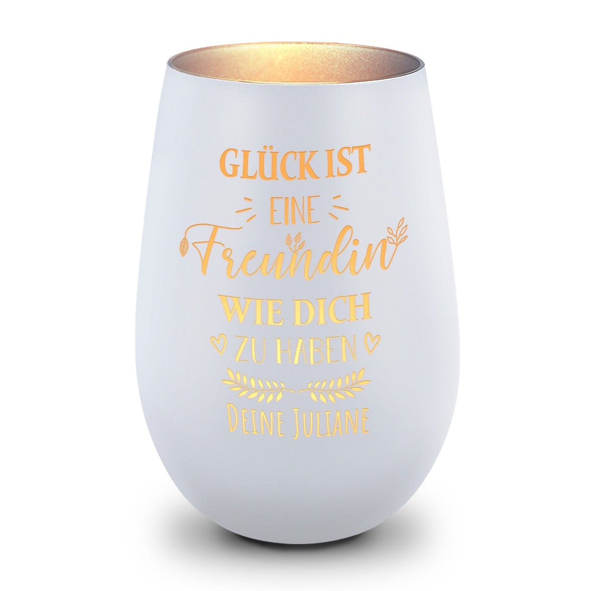 Deko Windlicht aus Glas mit Gravur - Glück ist eine Freundin wie Dich zu haben - Personalisiert mit