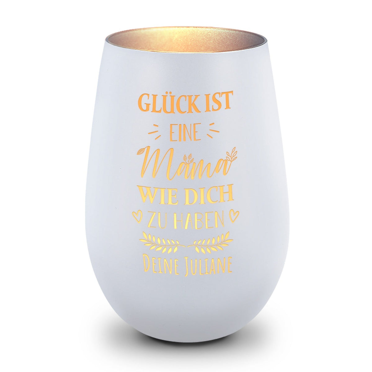 Deko Windlicht aus Glas mit Gravur - Glück ist eine Mama wie Dich zu haben - Personalisiert mit Name