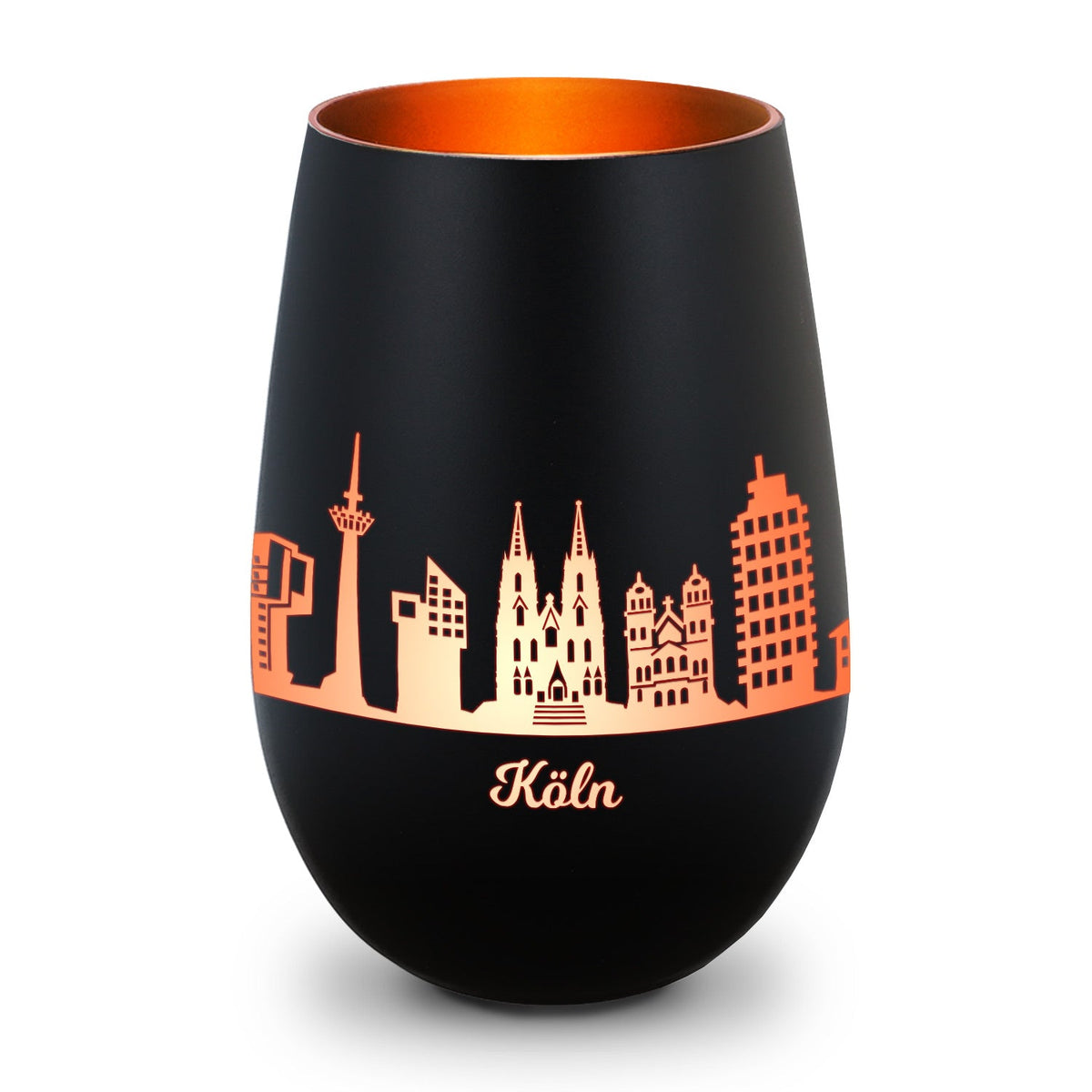 Deko Windlicht aus Glas mit Gravur - Skyline Köln