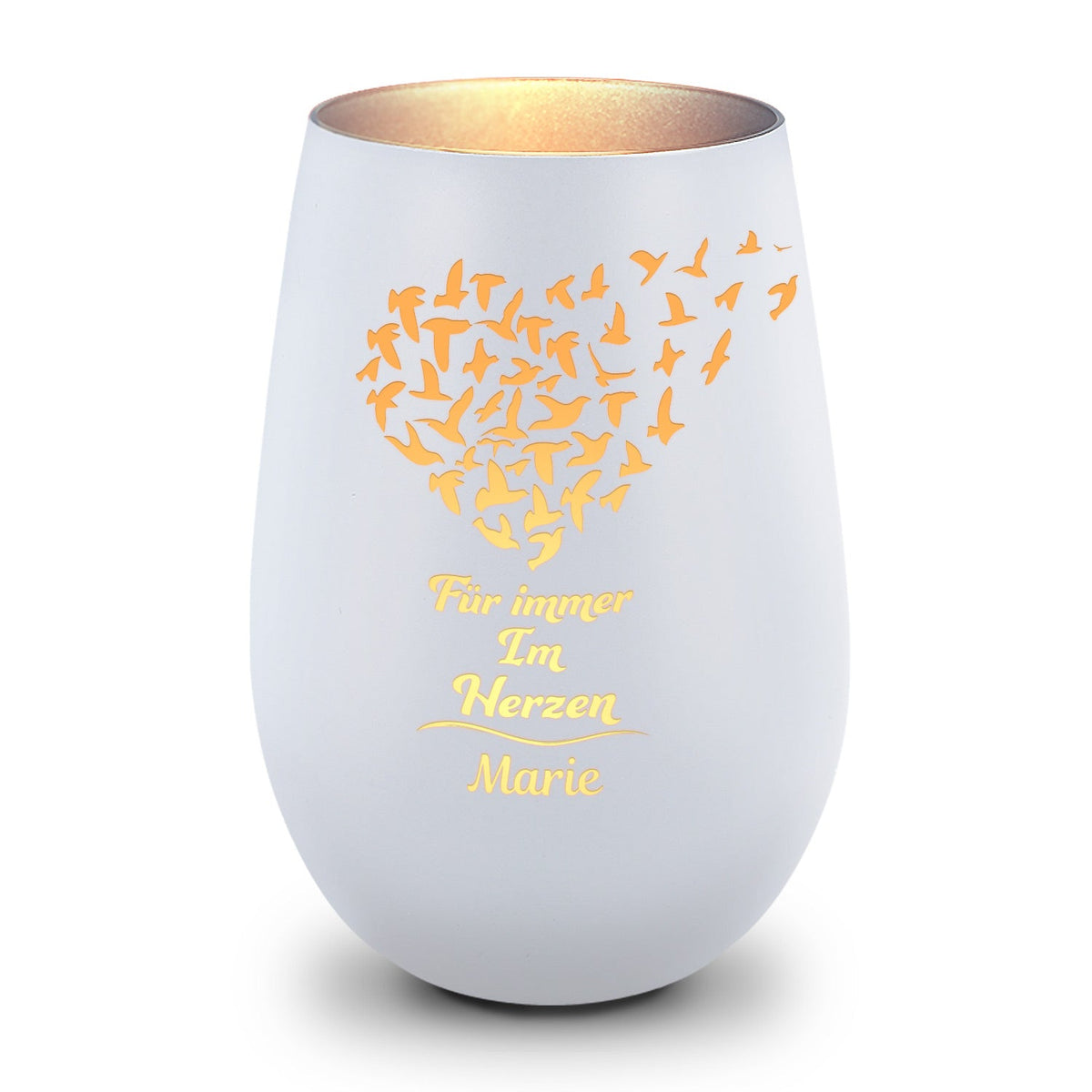 Deko Windlicht aus Glas mit Gravur - Für Immer im Herzen - Personalisiert mit Namen - Trauerlicht