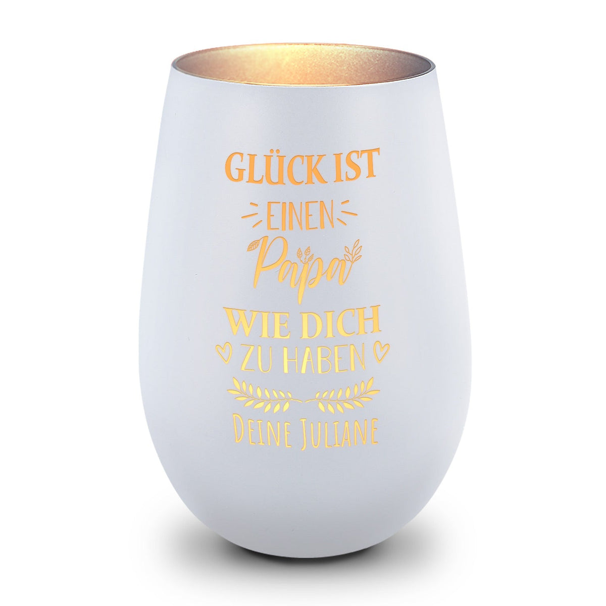 Deko Windlicht aus Glas mit Gravur - Glück ist einen Papa wie Dich zu haben - Personalisiert mit Nam