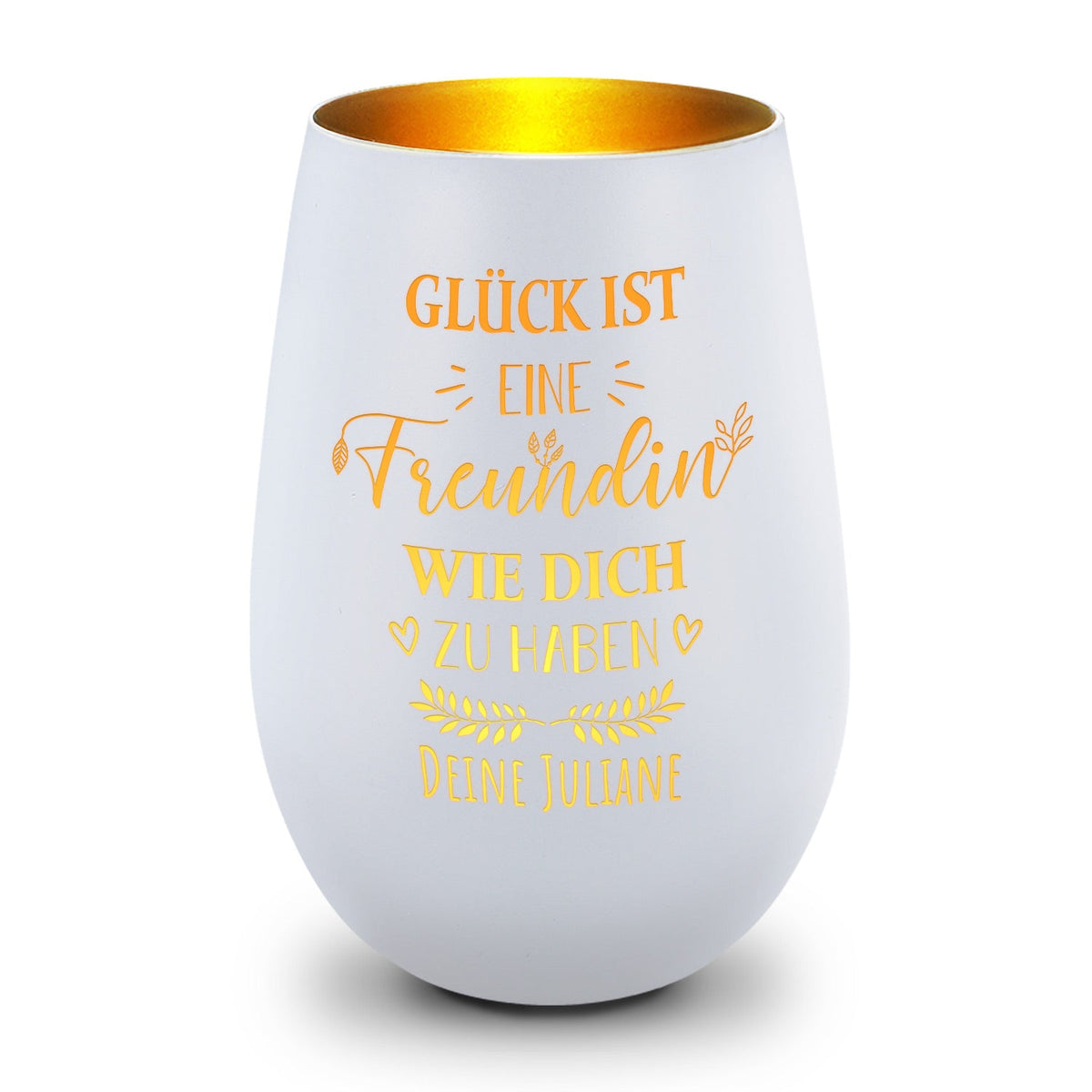 Deko Windlicht aus Glas mit Gravur - Glück ist eine Freundin wie Dich zu haben - Personalisiert mit