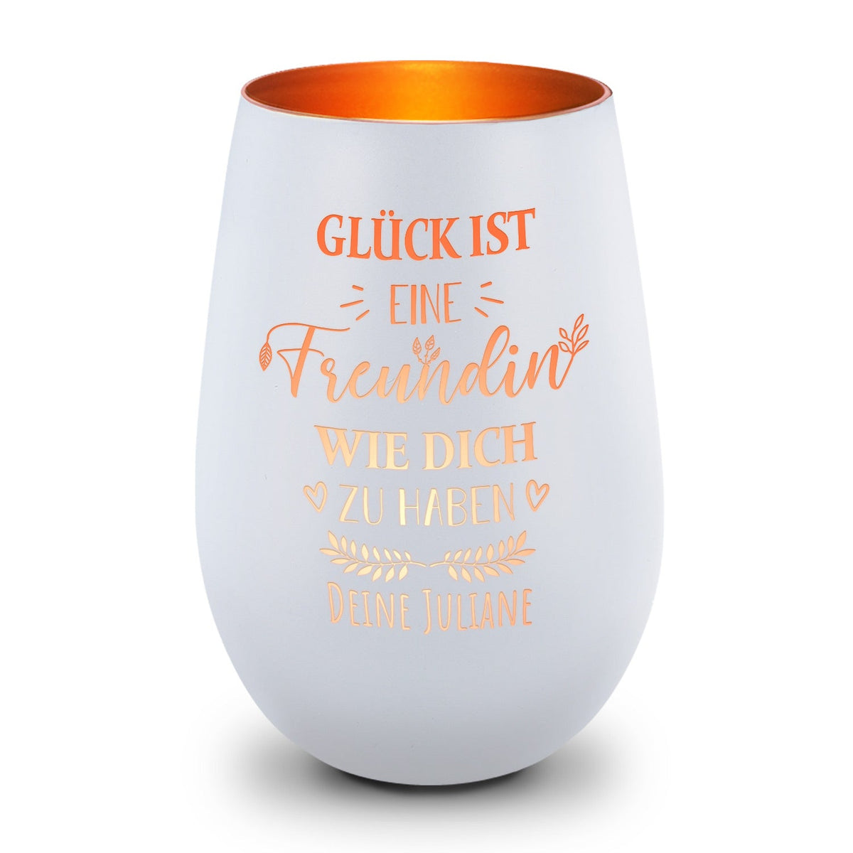 Deko Windlicht aus Glas mit Gravur - Glück ist eine Freundin wie Dich zu haben - Personalisiert mit