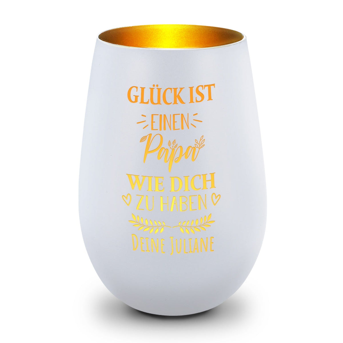 Deko Windlicht aus Glas mit Gravur - Glück ist einen Papa wie Dich zu haben - Personalisiert mit Nam