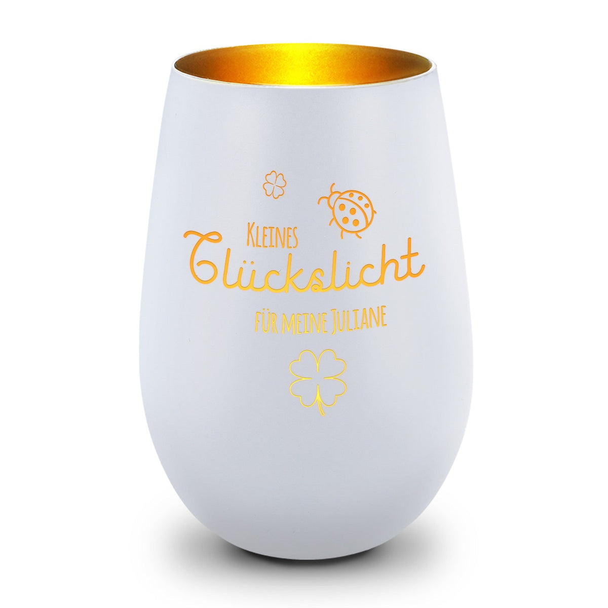 Deko Windlicht aus Glas mit Gravur - Kleines Glückslicht - Personalisiert mit Name