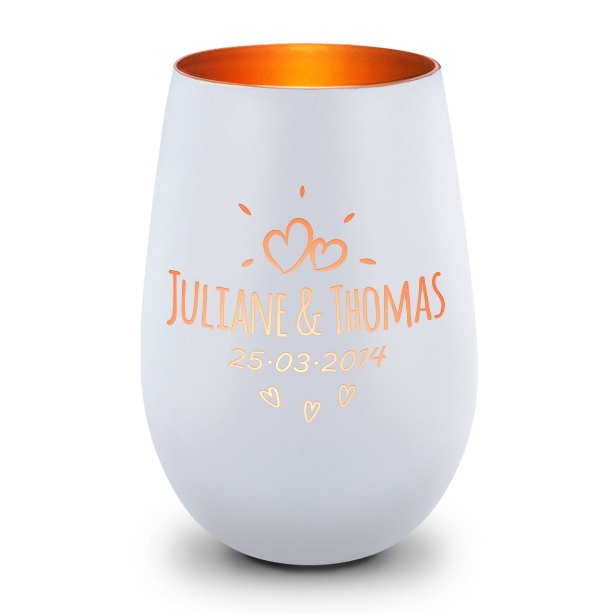 Deko Windlicht aus Glas mit Gravur - Sunshine - Personalisiert mit Namen & Datum