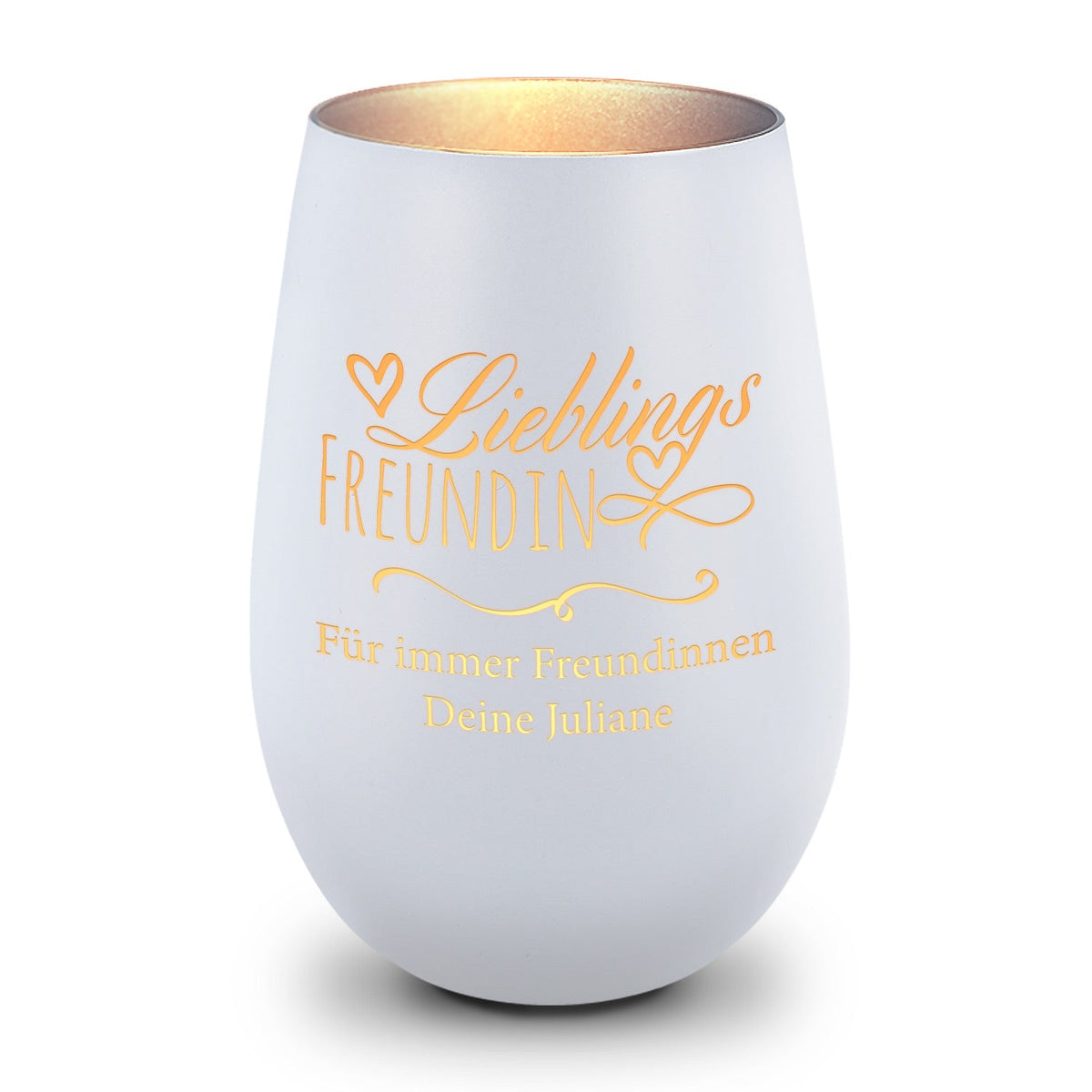 Deko Windlicht aus Glas mit Gravur - Lieblings Freundin - Personalisiert mit Namen