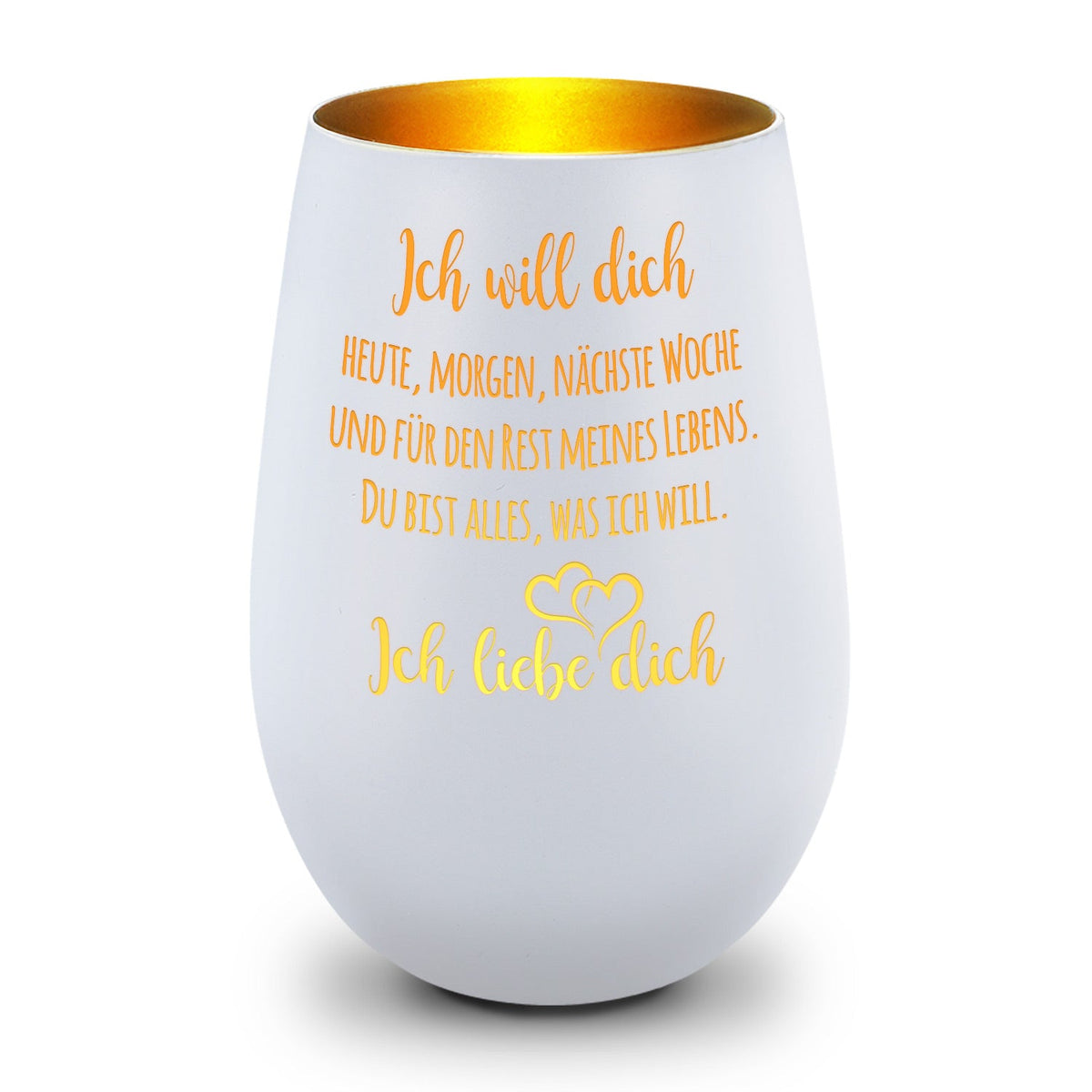 Deko Windlicht aus Glas mit Gravur - Ich will dich heute, morgen