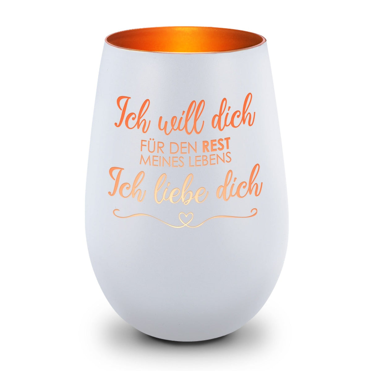 Deko Windlicht aus Glas mit Gravur - Ich will dich für den Rest meines Lebens