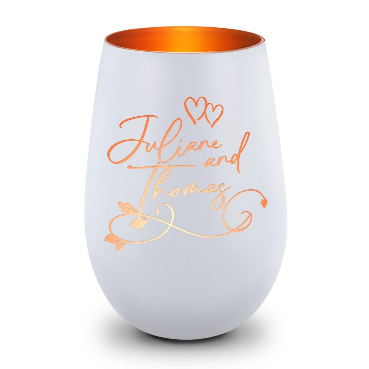 Deko Windlicht aus Glas mit Gravur - Floral Design - Personalisiert mit Namen - Geschenke für Frauen