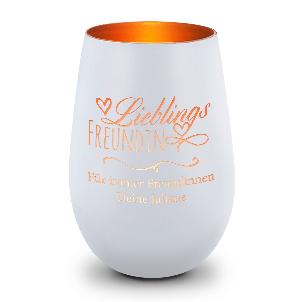 Deko Windlicht aus Glas mit Gravur - Lieblings Freundin - Personalisiert mit Namen