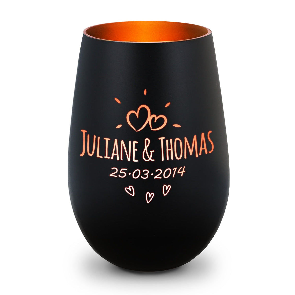 Deko Windlicht aus Glas mit Gravur - Sunshine - Personalisiert mit Namen & Datum