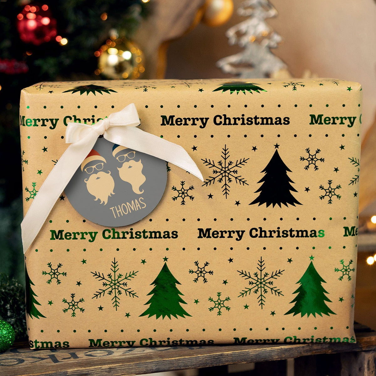 Christbaumschmuck aus Holz - Cool Santa - Weihnachtsanhänger mit Namen
