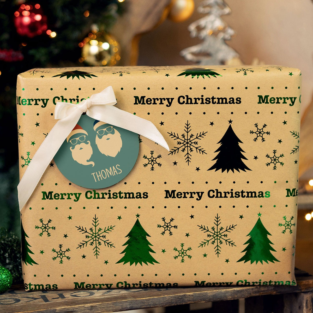 Christbaumschmuck aus Holz - Cool Santa - Weihnachtsanhänger mit Namen