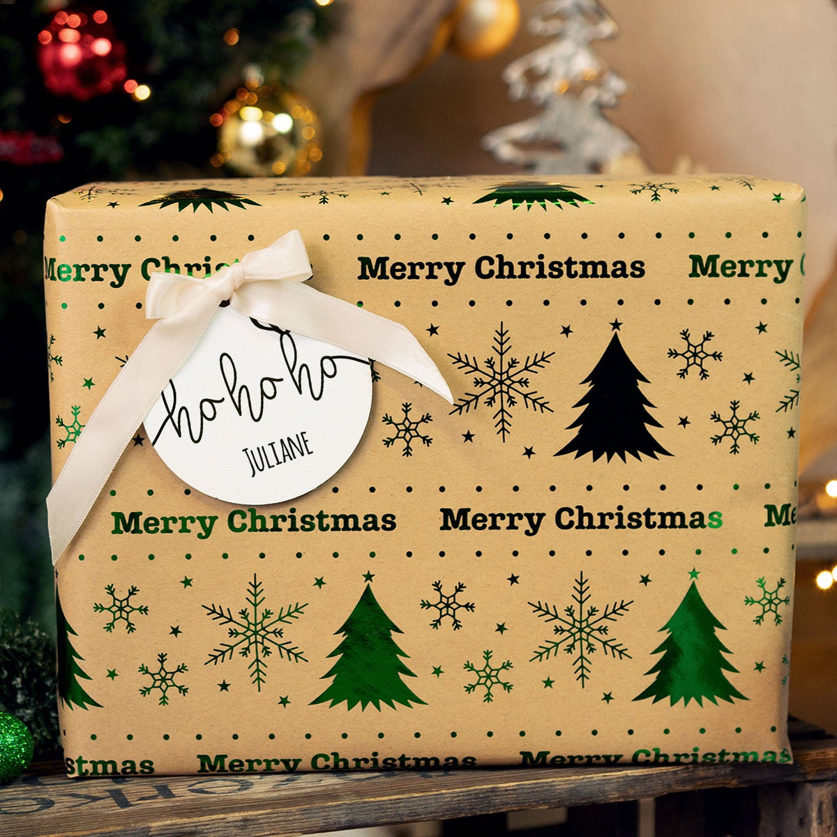 Christbaumschmuck aus Holz - Hohoho - Weihnachtsanhänger mit Namen