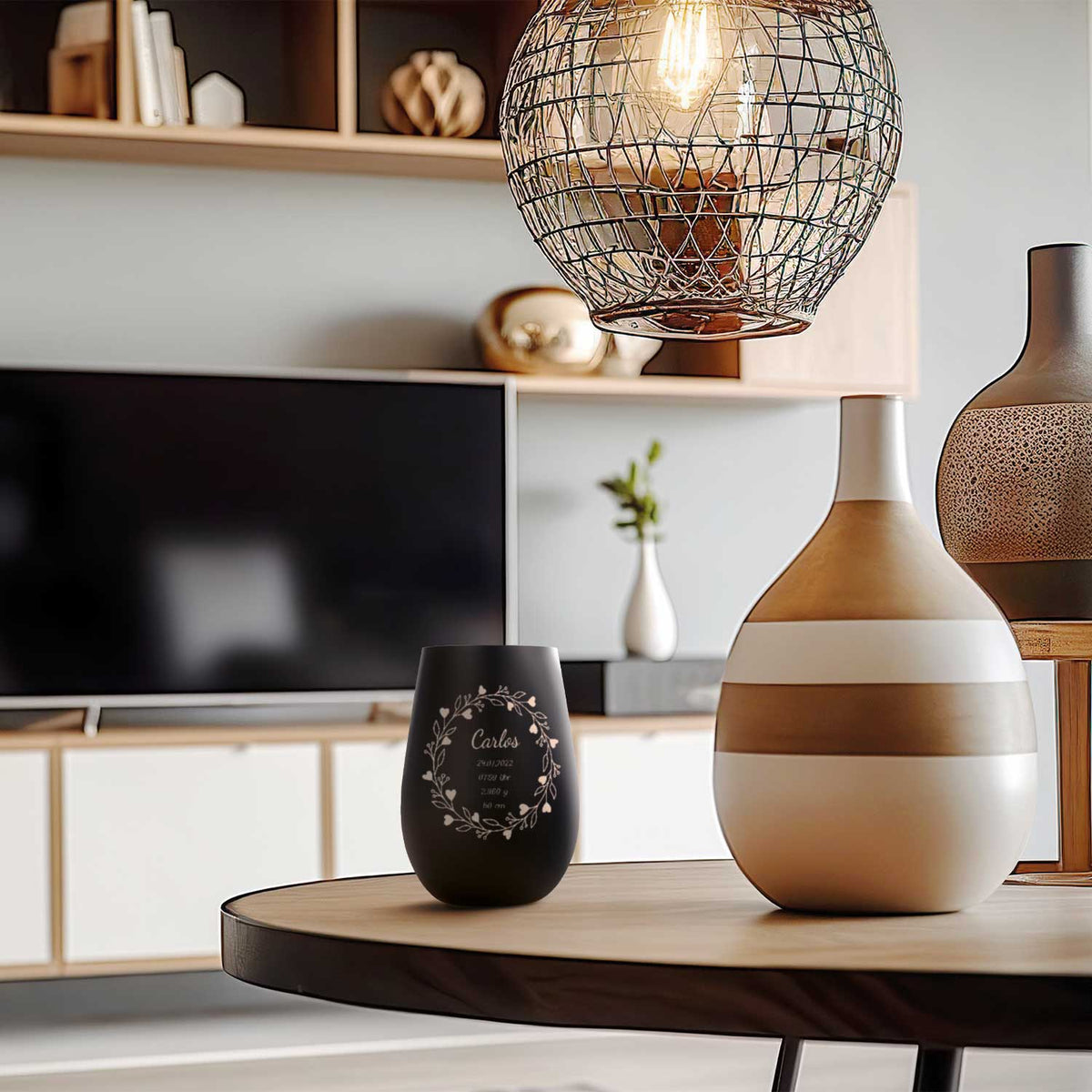 Deko Windlicht aus Glas mit Gravur - Geschenk zur Geburt - Personalisiert mit Namen