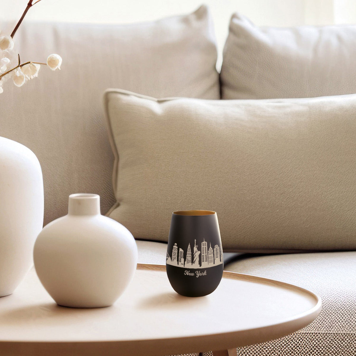 Deko Windlicht aus Glas mit Gravur - Skyline New York