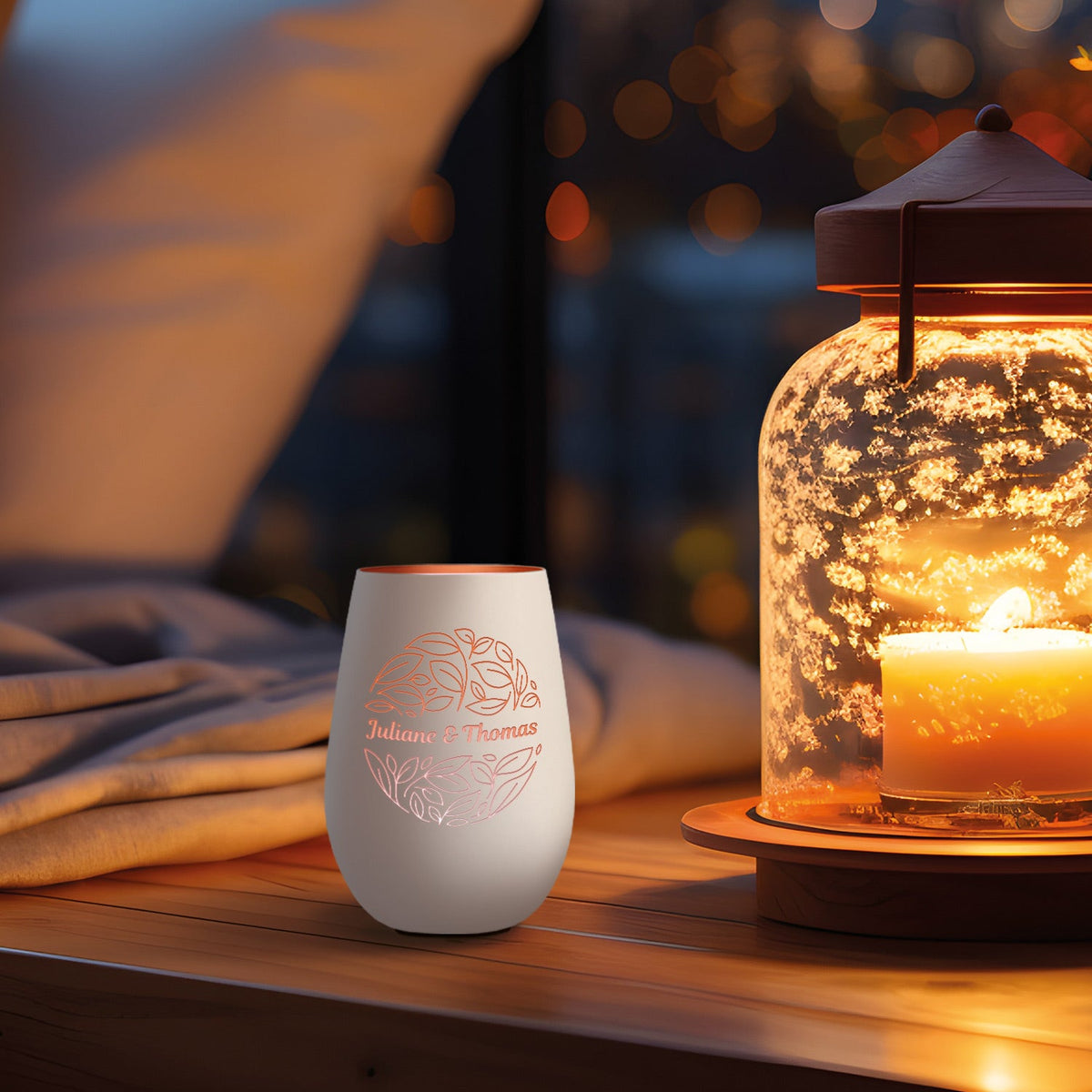 Deko Windlicht aus Glas mit Gravur - Nature Love - Personalisiert mit Name