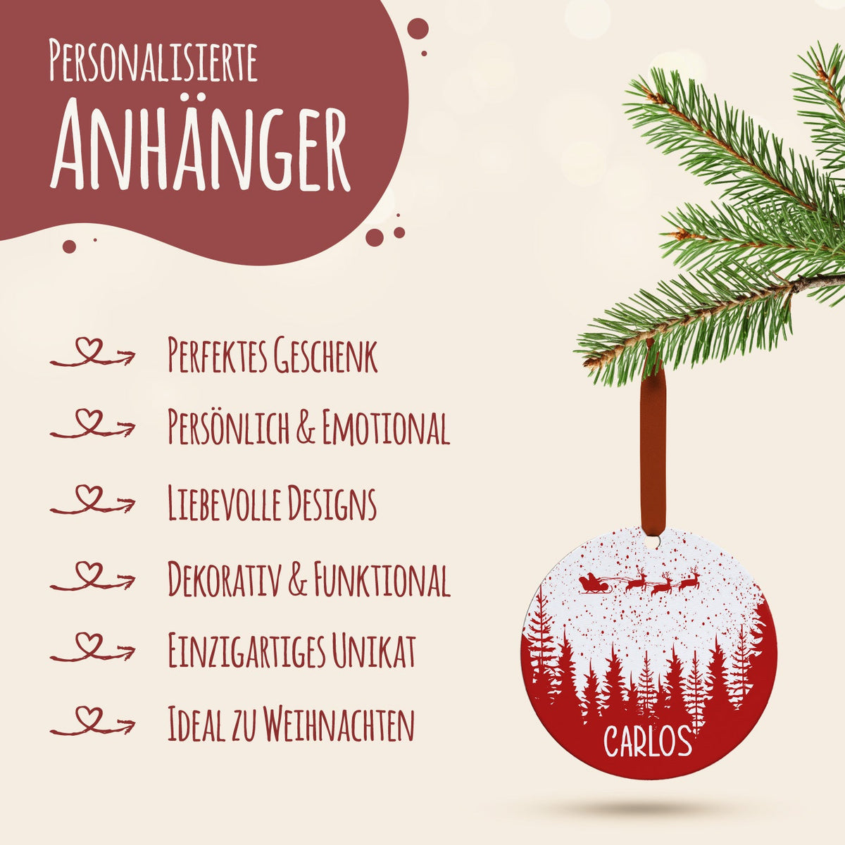 Christbaumschmuck aus Holz - Weihnachtswald - Weihnachtsanhänger mit Namen