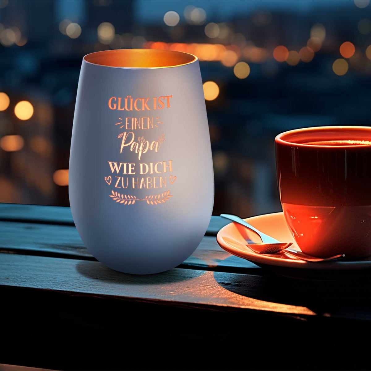 Deko Windlicht aus Glas mit Gravur - Glück ist einen Papa wie Dich zu haben