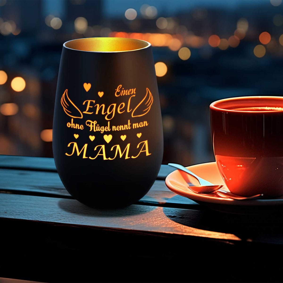 Deko Windlicht aus Glas mit Gravur - Einen Engel ohne Flügel nennt man Mama - Zum Mutterag