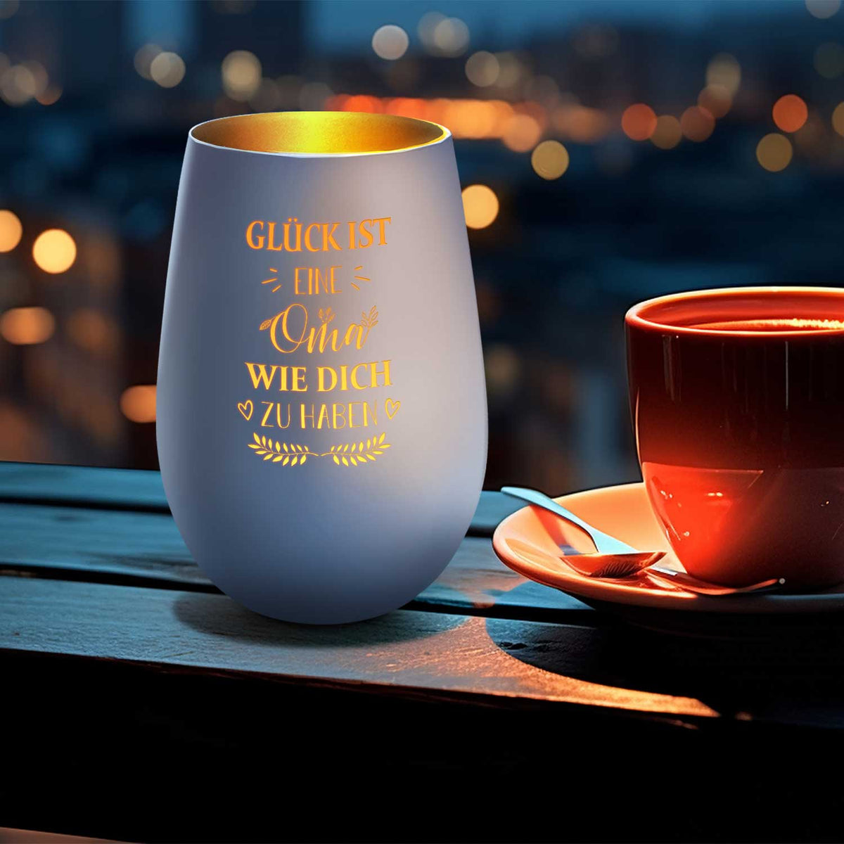Deko Windlicht aus Glas mit Gravur - Glück ist eine Oma wie Dich zu haben - Ideal für Teelicht