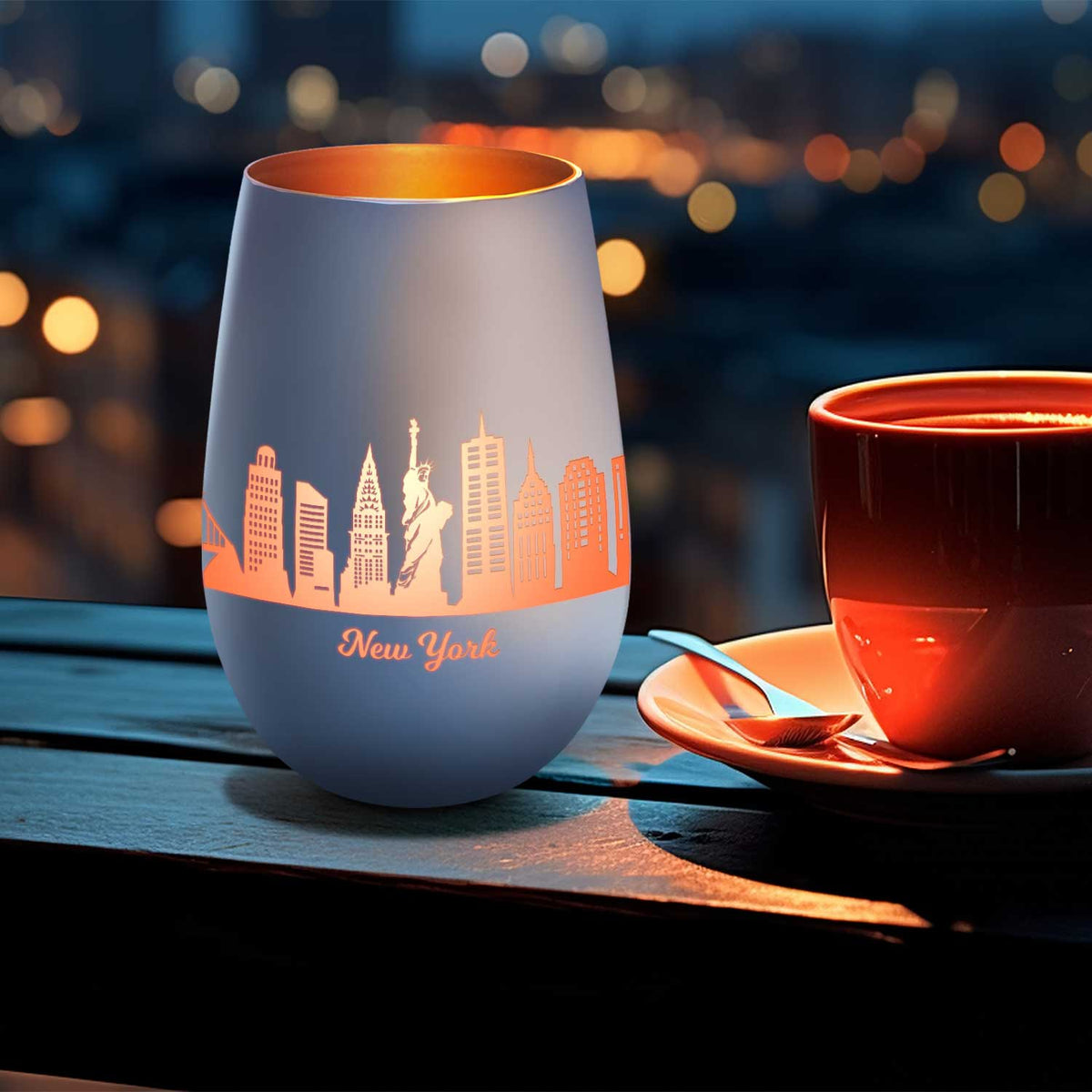 Deko Windlicht aus Glas mit Gravur - Skyline New York