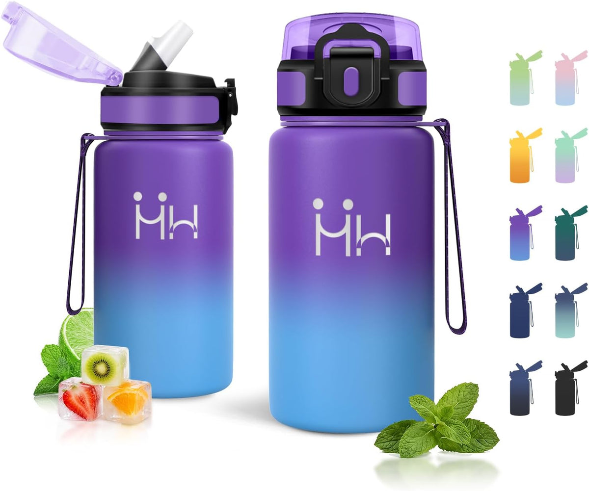 Thermosflasche Mit Strohhalm 500Ml, Trinkflasche Edelstahl Kohlensäure Geeignet, Bpa-Frei, Isolierflasche Auslaufsicher Doppelwandig, Wasserflasche Für Schule, Camping, Maedchen, Schule