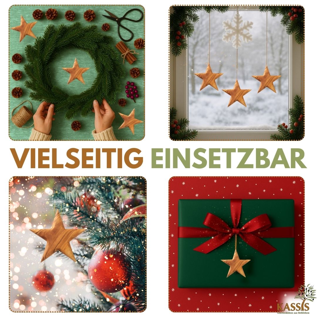 Stern Anhänger aus Olivenholz (8 cm) | Baumschmuck & stilvolle Weihnachtsdeko