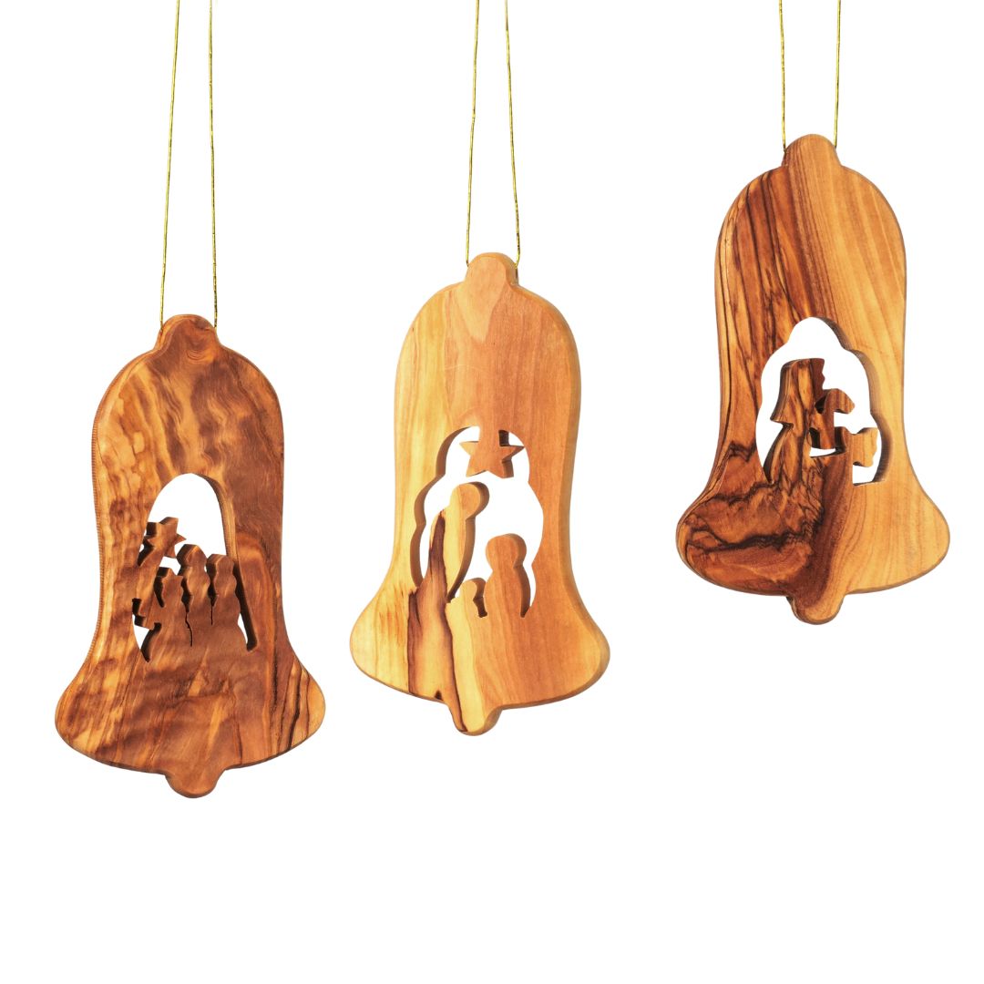 Olivenholz Krippen-Anhänger im 3er Set (ohne Rinde) | Baumschmuck & Weihnachtsdeko für Advent und Weihnachten