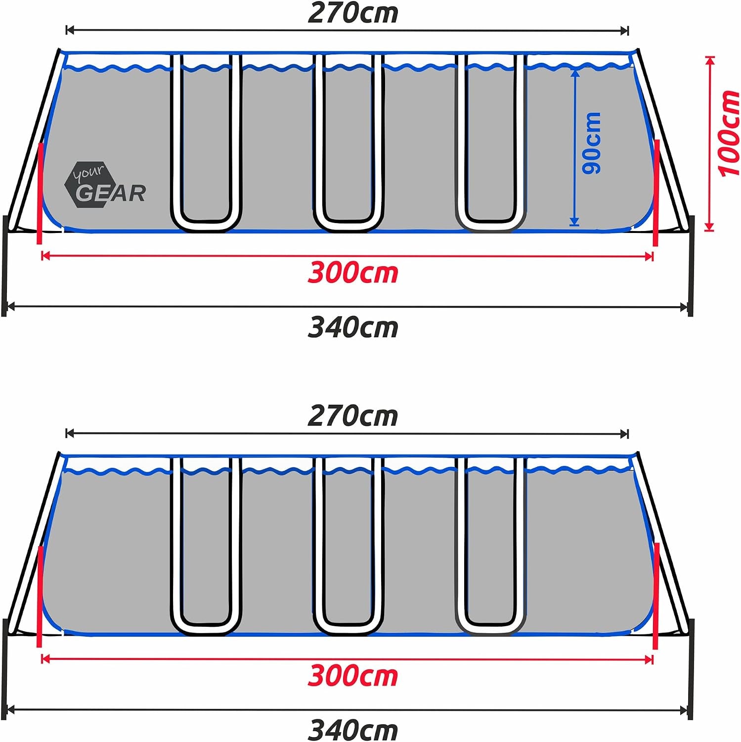 Your GEAR Steel Frame Pool - Div. Modelle/Größen - Rund Rechteckig Oder Quadratisch, 70-122 Cm Hoch Stahlrahmenpool Gartenpool Aufstellpool Schwimmbecken 300X200 300X300 400X200 Ø 366Cm Ø 457Cm