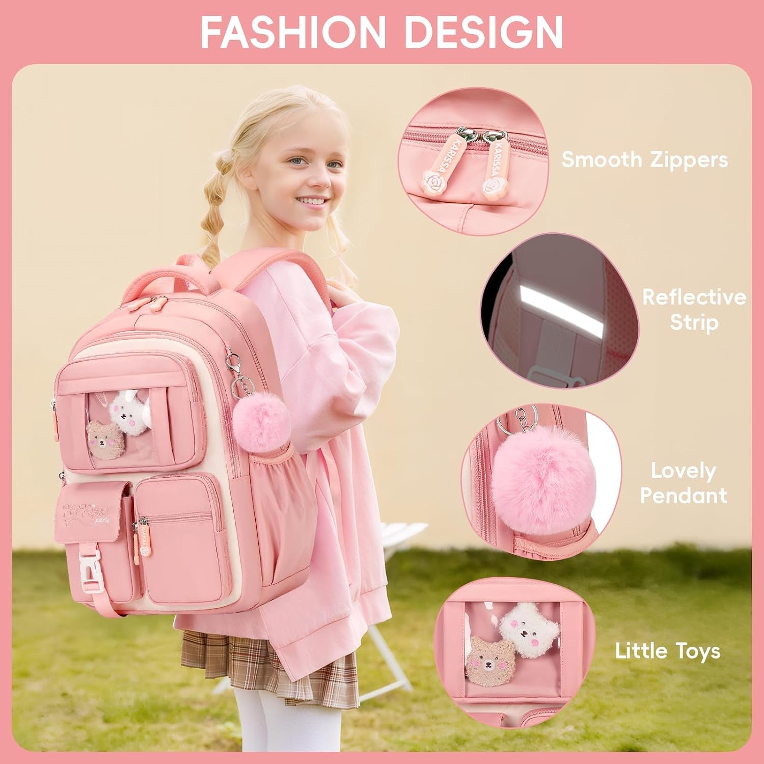 Amythe Schultasche Mädchen Rucksack Schule Mädchen, Atmungsaktiv Schulrucksack Für Mädche 1. - 5. Klasse, Lässiger Schulranzen Kinder Für Grundschule Mittelschule, Rosa | Atmungsaktiv Schulrucksack Für Mädche, Lässiger Schulranzen Kinder Für Grundschule Mittelschule, Rosa