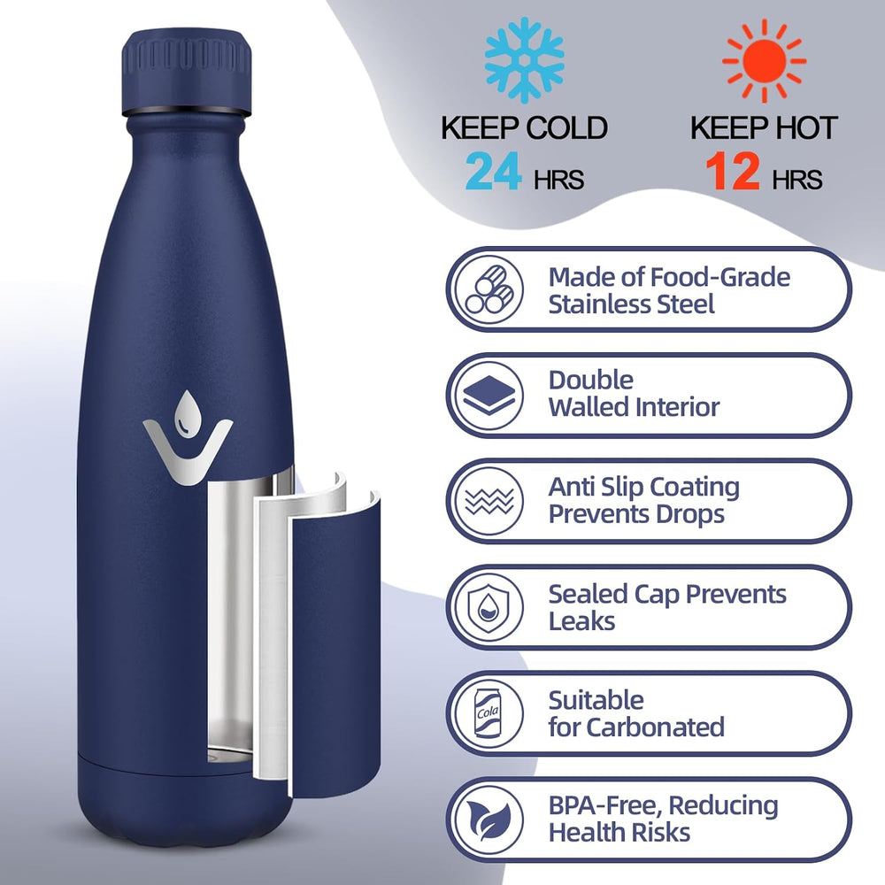 Motswedi Trinkflasche Edelstahl, 750Ml Kalt&Warm, Thermosflasche, Vakuumisolierte, Trinkflasche Kinder, Auslaufsicher, Wasserflasche Für Sport, Schule, Fitness, Schule, Outdoor, Dunkelblau