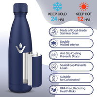 Motswedi Trinkflasche Edelstahl, 750Ml Kalt&Warm, Thermosflasche, Vakuumisolierte, Trinkflasche Kinder, Auslaufsicher, Wasserflasche Für Sport, Schule, Fitness, Schule, Outdoor, Dunkelblau