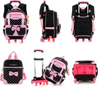 6 Räder Trolley Rucksack Mit Rollen Madchen Schulrucksack Madchen Kinderrucksack Schultasche Schulranzen Mit Rollen Schwarz Grundshule 42X30X20Cm