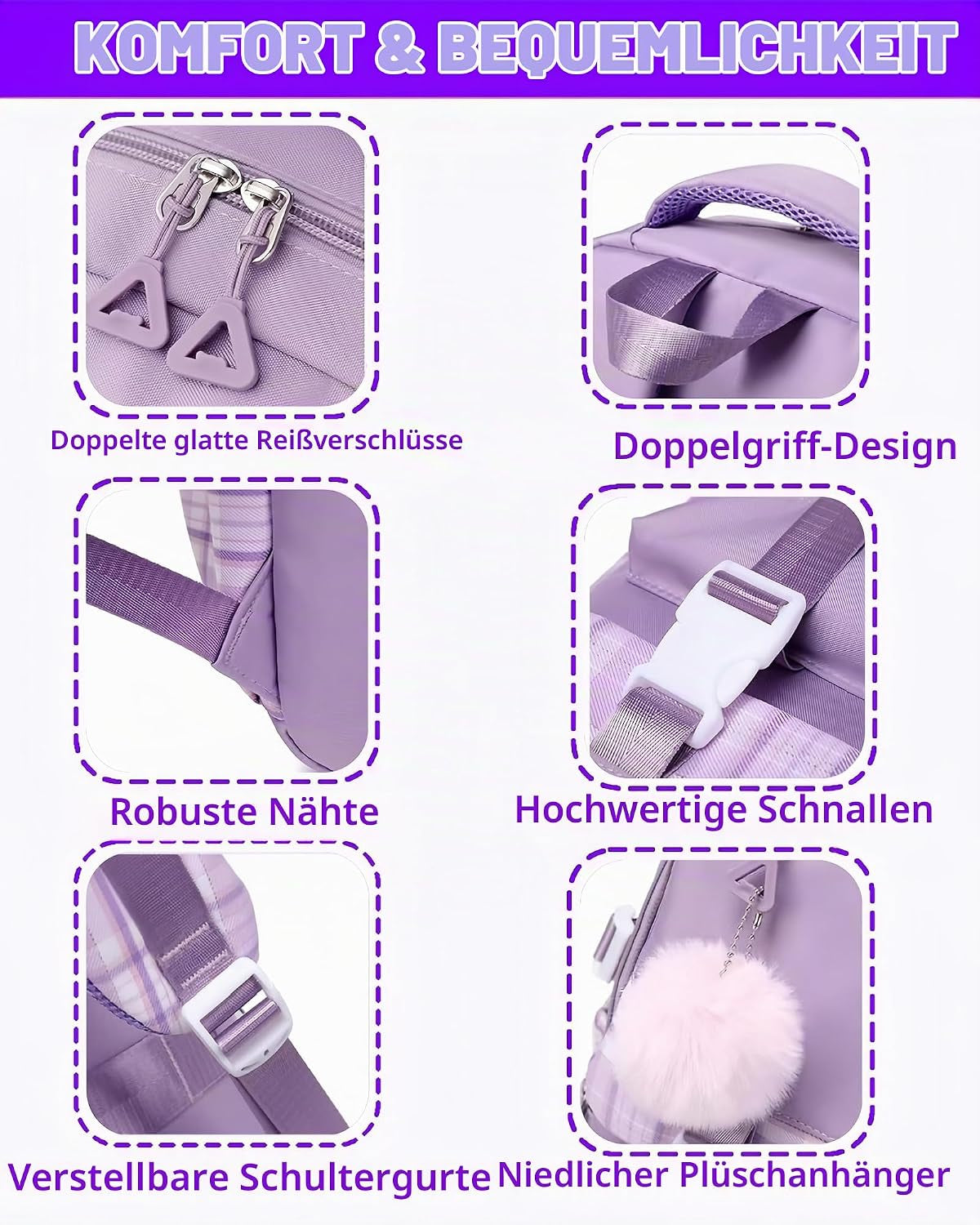 Schulrucksack Teenager Mädchen Damen,17In Leichter Laptop Rucksack Aesthetic Tagesrucksack Geeignet Reise College Arbeit (Lila)