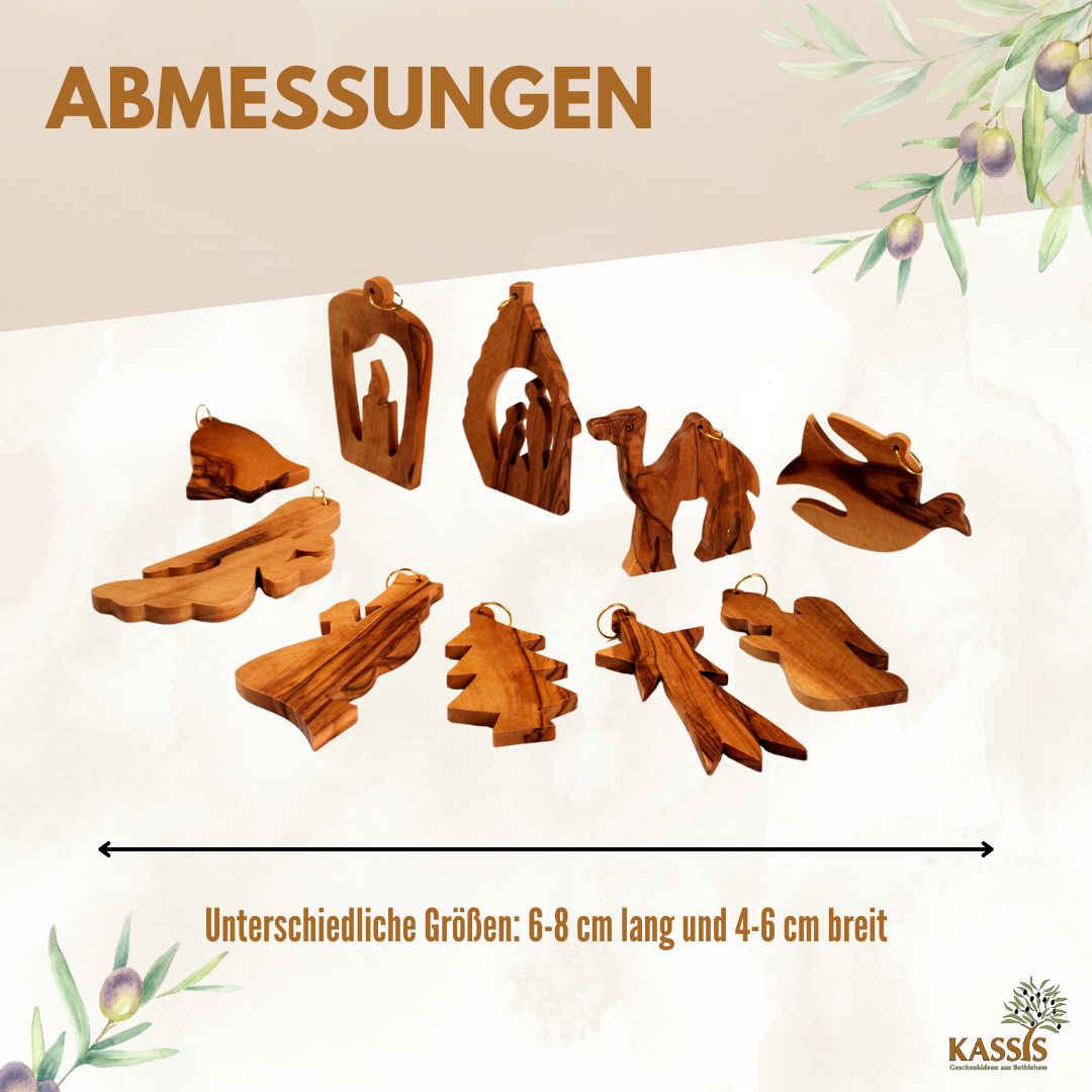 Weihnachtsdeko Anhänger aus Olivenholz im 10er Set | Baumschmuck für Christbaum & Geschenkidee
