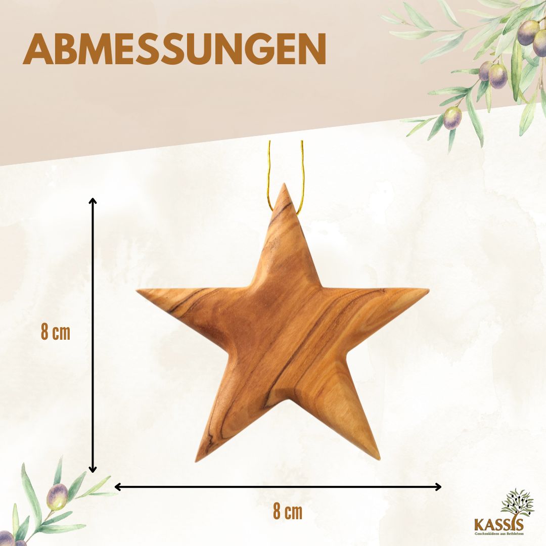 Stern Anhänger aus Olivenholz (8 cm) | Baumschmuck & stilvolle Weihnachtsdeko