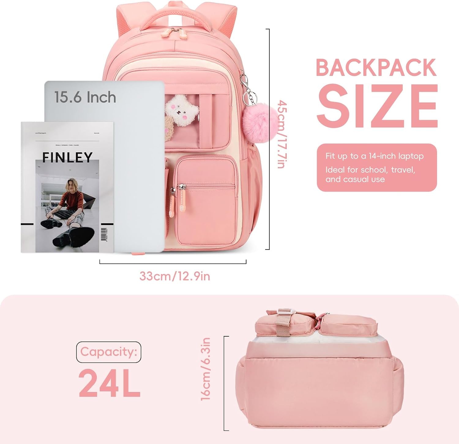 Amythe Schultasche Mädchen Rucksack Schule Mädchen, Atmungsaktiv Schulrucksack Für Mädche 1. - 5. Klasse, Lässiger Schulranzen Kinder Für Grundschule Mittelschule, Rosa | Atmungsaktiv Schulrucksack Für Mädche, Lässiger Schulranzen Kinder Für Grundschule Mittelschule, Rosa