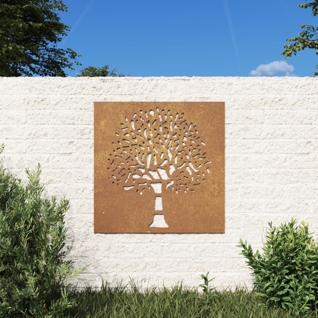 Garten-Wanddeko aus Cortenstahl, Baum-Motiv, 55 x 55 cm