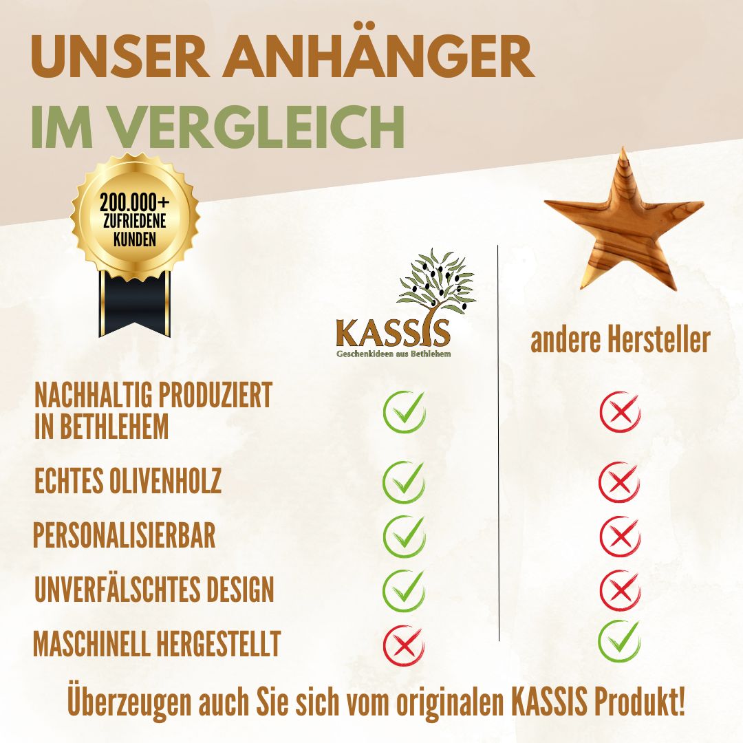 Stern Anhänger aus Olivenholz (8 cm) | Baumschmuck & stilvolle Weihnachtsdeko