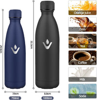 Motswedi Trinkflasche Edelstahl, 750Ml Kalt&Warm, Thermosflasche, Vakuumisolierte, Trinkflasche Kinder, Auslaufsicher, Wasserflasche Für Sport, Schule, Fitness, Schule, Outdoor, Dunkelblau