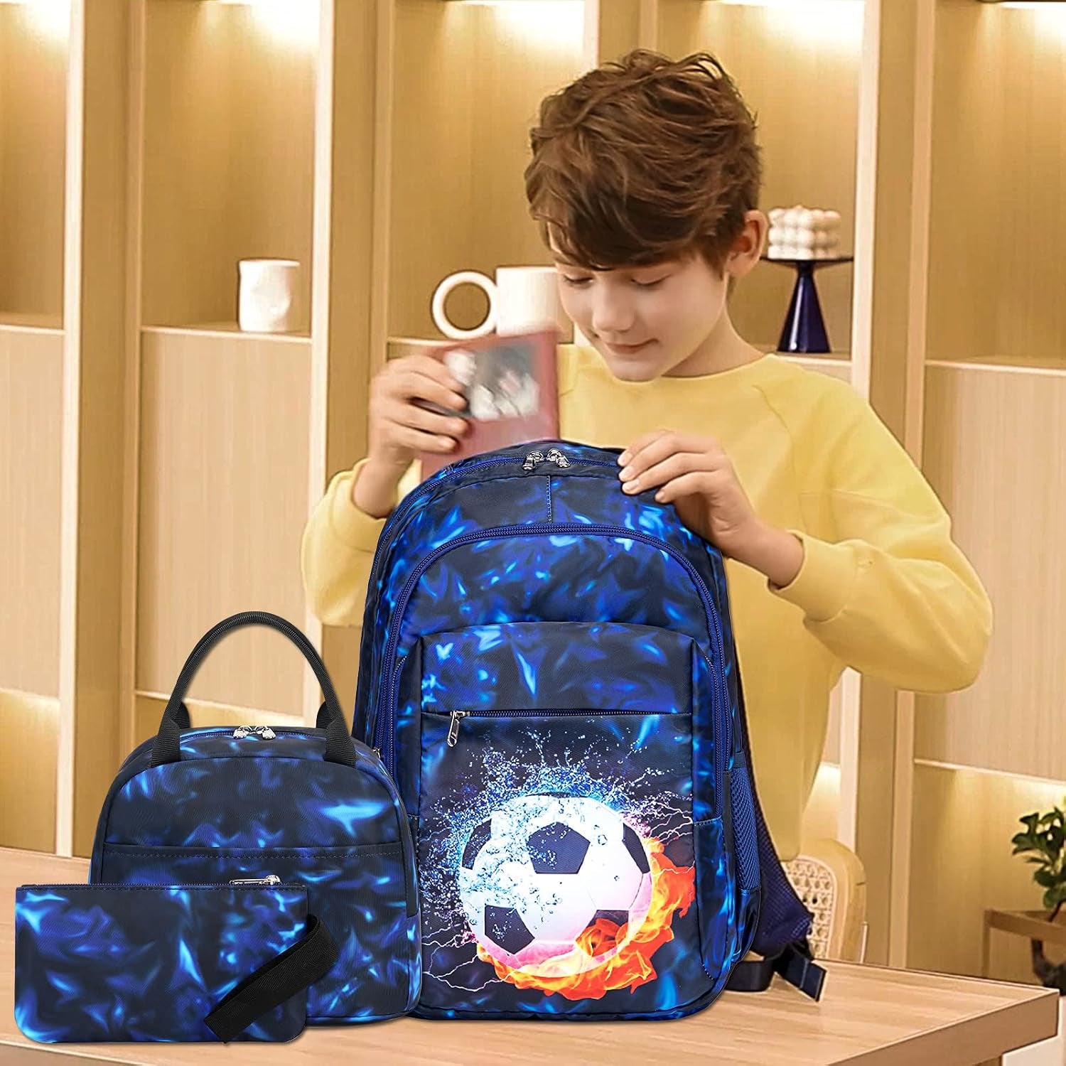 LEDAOU Schulrucksack Junge Teenager Kinder Juvenile Mädchen Daypack Mädchen Freizeitrucksack Backpack Schultaschen-Sets Mit Lunchpaket Und Federmäppchen