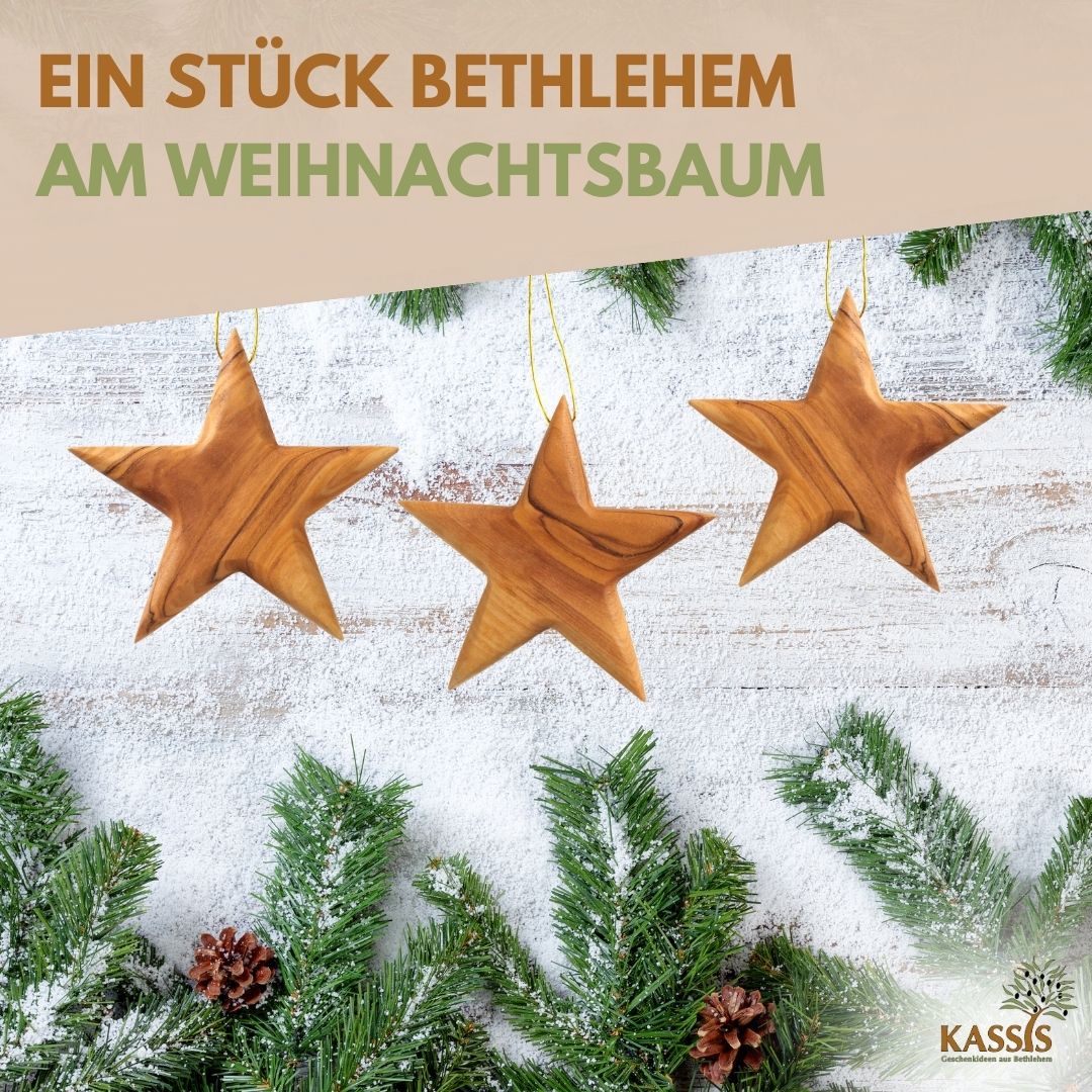 Stern Anhänger aus Olivenholz (8 cm) | Baumschmuck & stilvolle Weihnachtsdeko