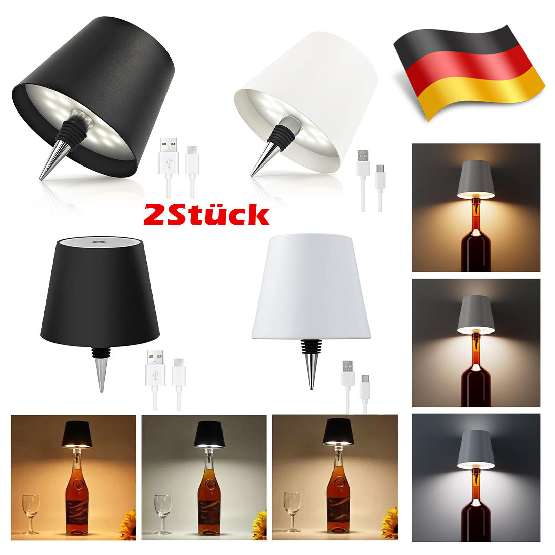 LED-Flaschenlampe, 2er-Set, dimmbar – Deko-Licht für Weinflaschen