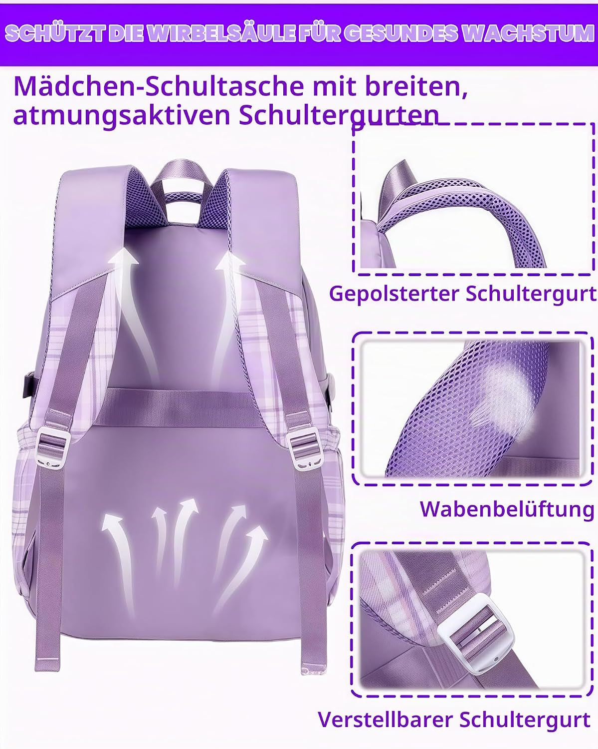 Schulrucksack Teenager Mädchen Damen,17In Leichter Laptop Rucksack Aesthetic Tagesrucksack Geeignet Reise College Arbeit (Lila)